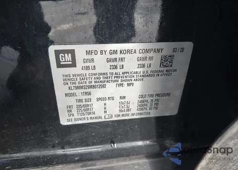 2021 Chevrolet Trailblazer Fwd Ls из США, поврежденный, VIN KL79MMS29MB012592